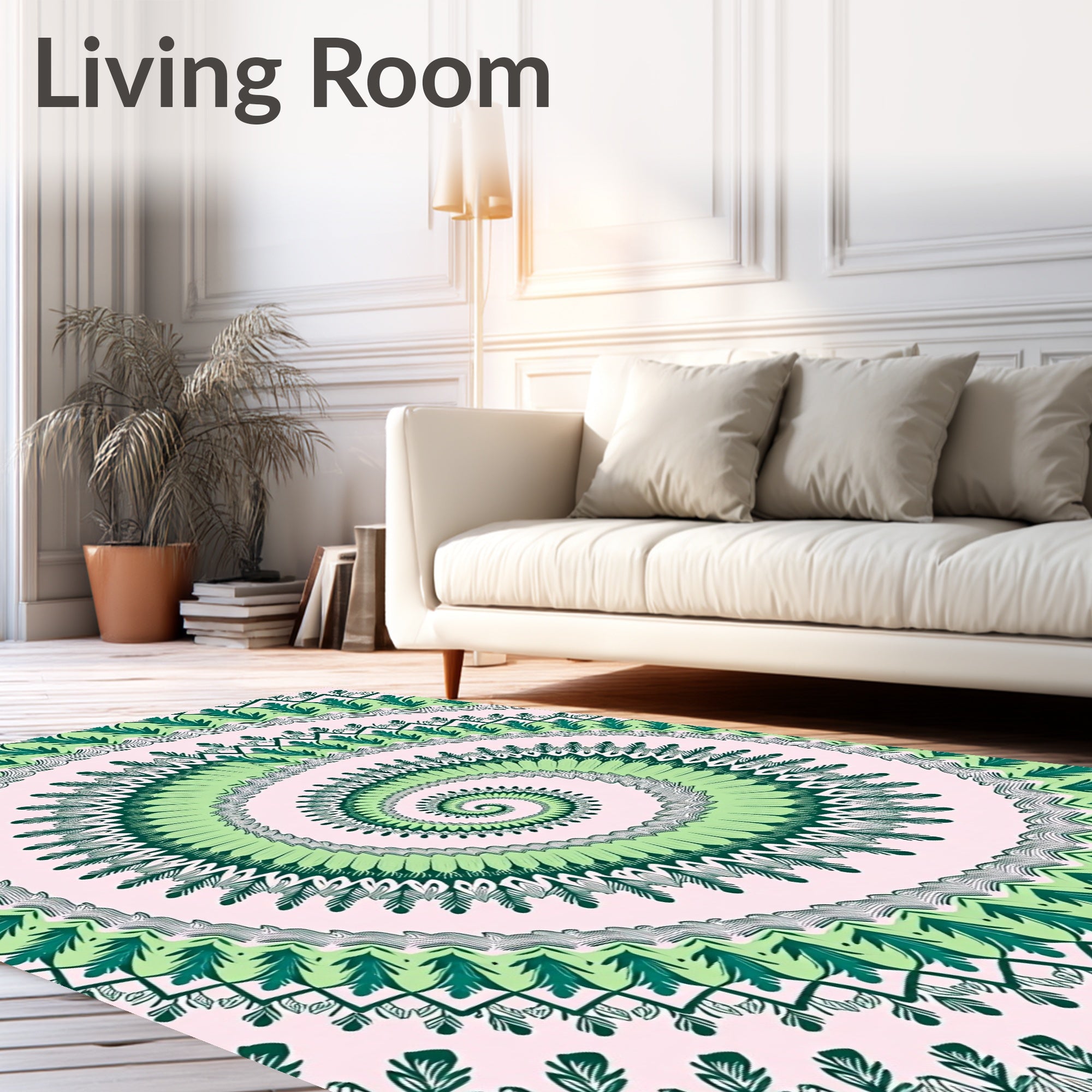 Green Leaf Mandala Spiral Rug