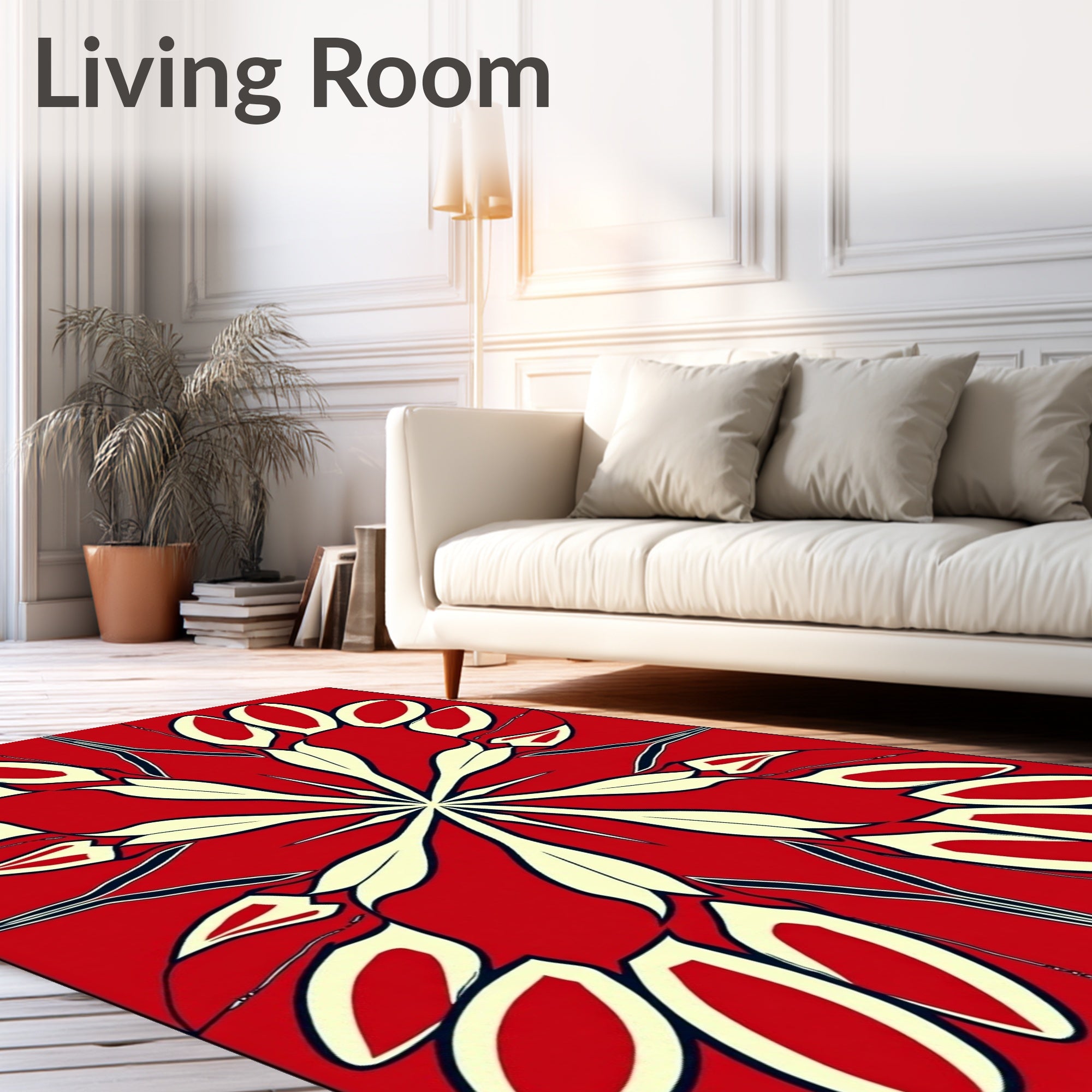 Bold Red Floral Symmetry Rug