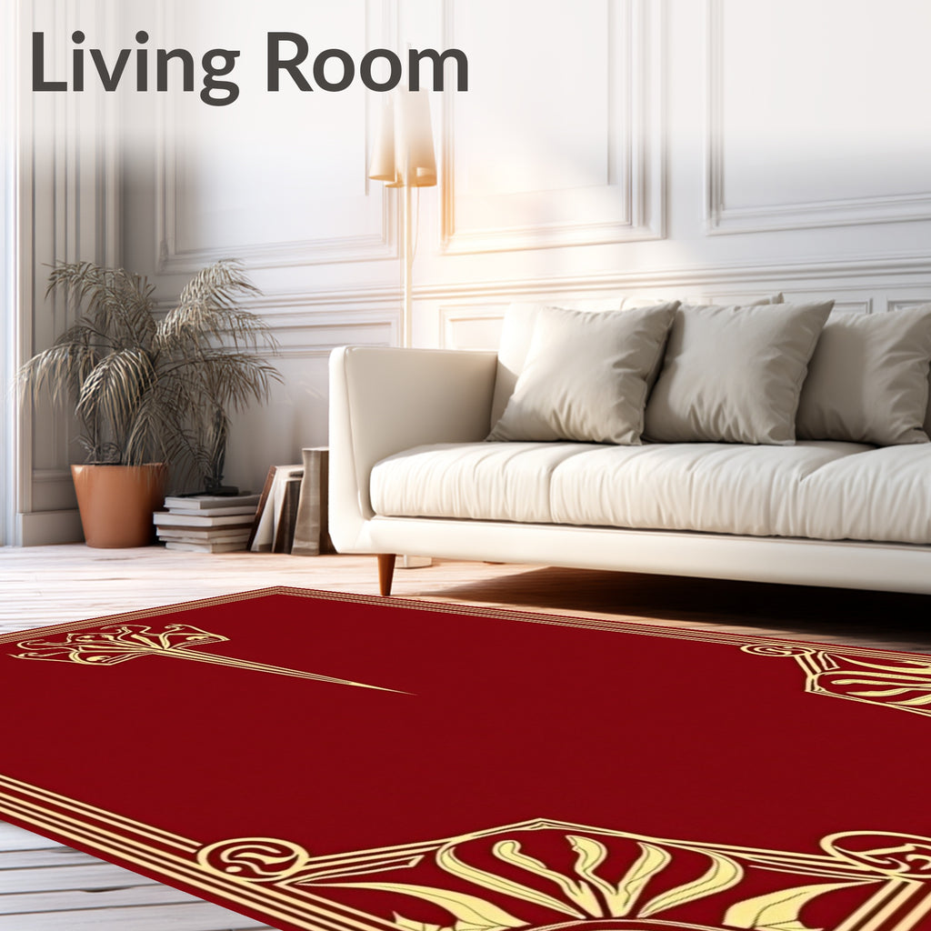 Golden Floral Art Nouveau Design Rug