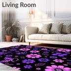 Whimsical Pink Purple Floral Butterfly Design Rug
