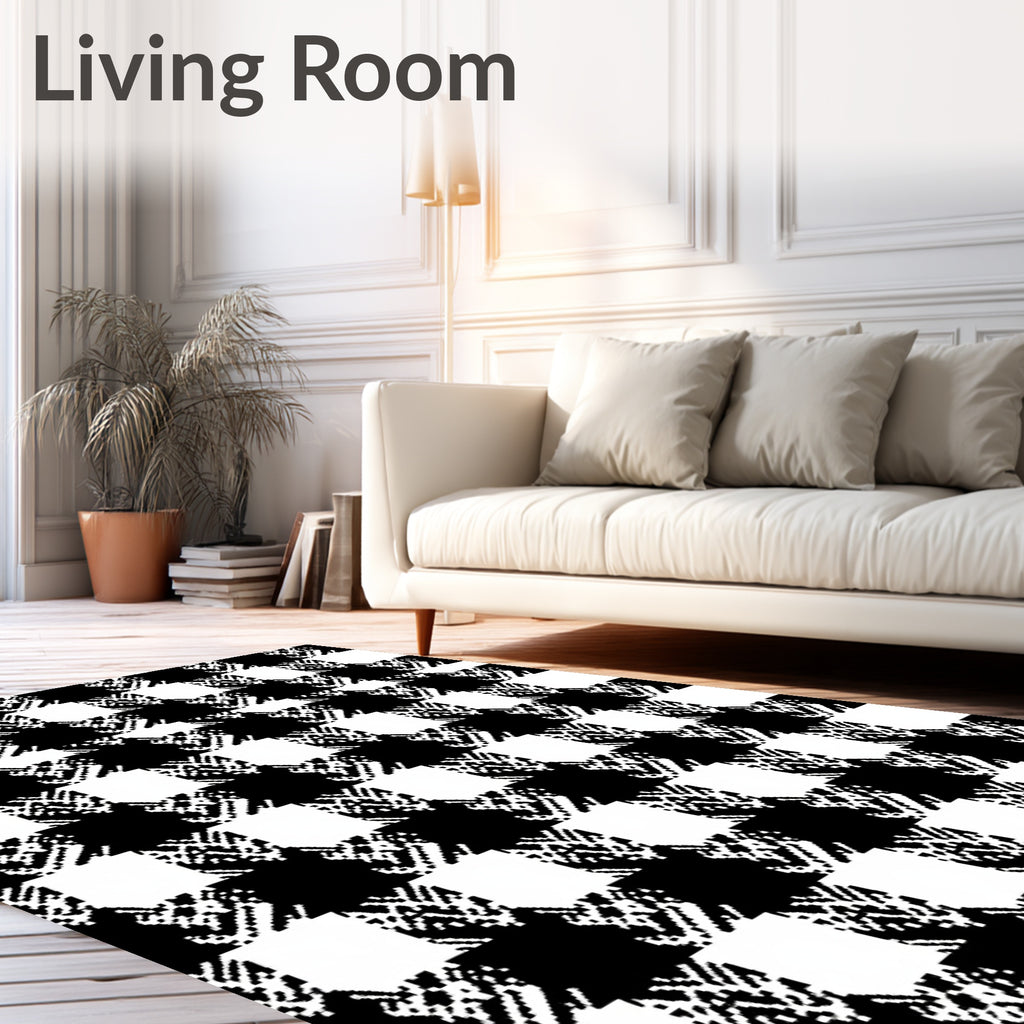 Bold Black White Gingham Check Rug