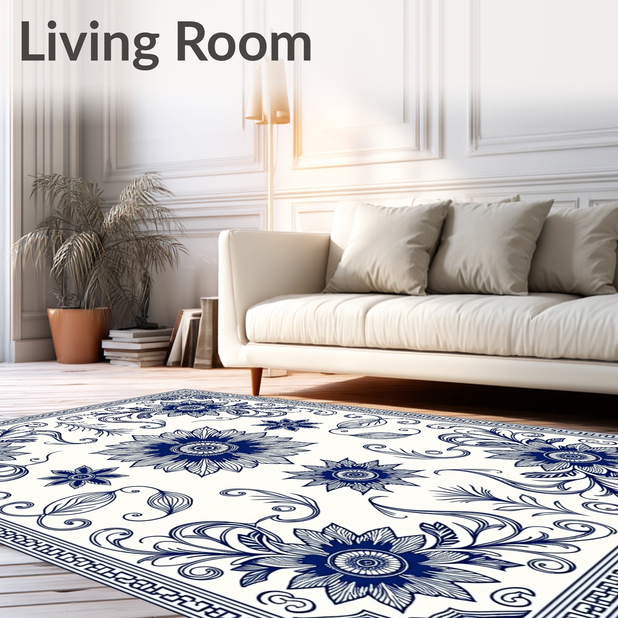 Blue Floral Swirl Pattern Rug
