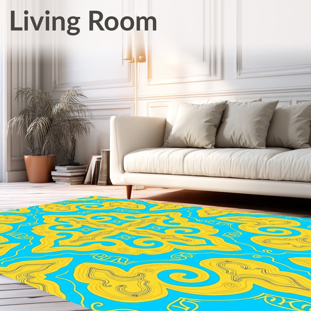 Symmetrical Yellow Blue Abstract Pattern Rug