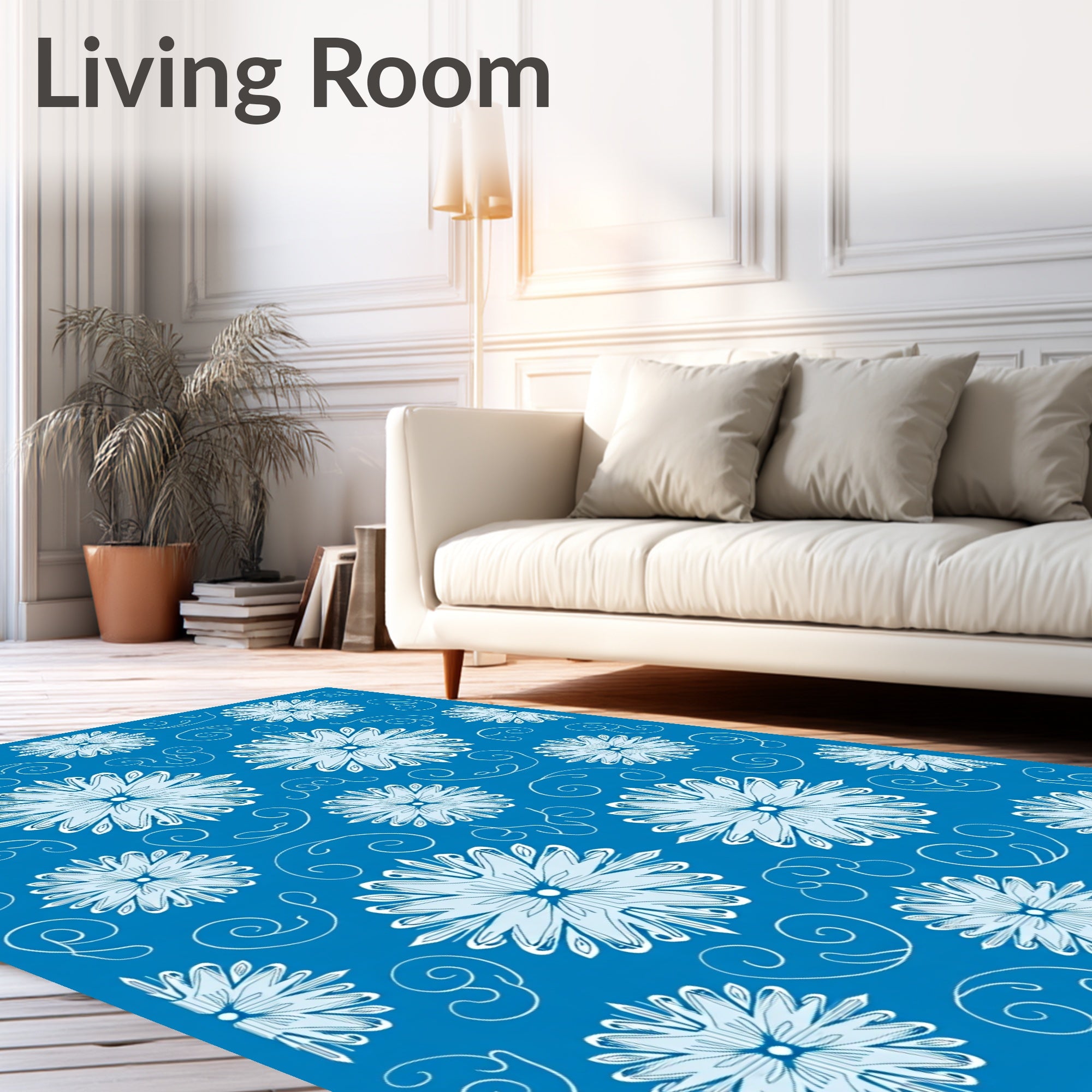 Art Nouveau Floral Swirl Blue Rug