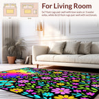 Whimsical Butterflies Neon Flowers Rug