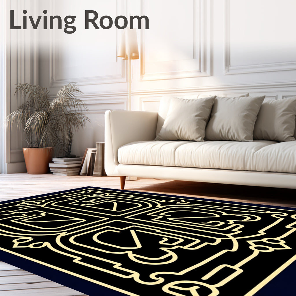 Detailed Line Art Geometric Ornament Design Rug
