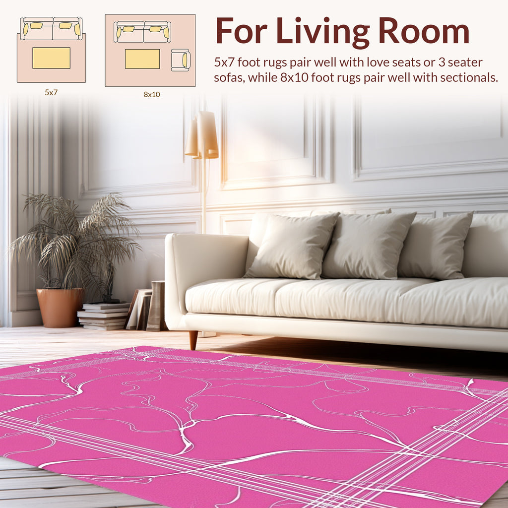 Pink Wavy Linear Contemporary Abstract Rug