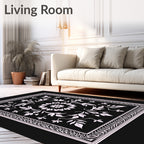 Ornate Floral Vine Black White Rug