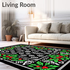 Black Holly Berry Floral Border Rug