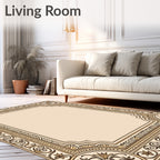 Elegant Floral Scrollwork Golden Border Rug