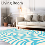 Abstract Blue Wavy Lines Design Rug