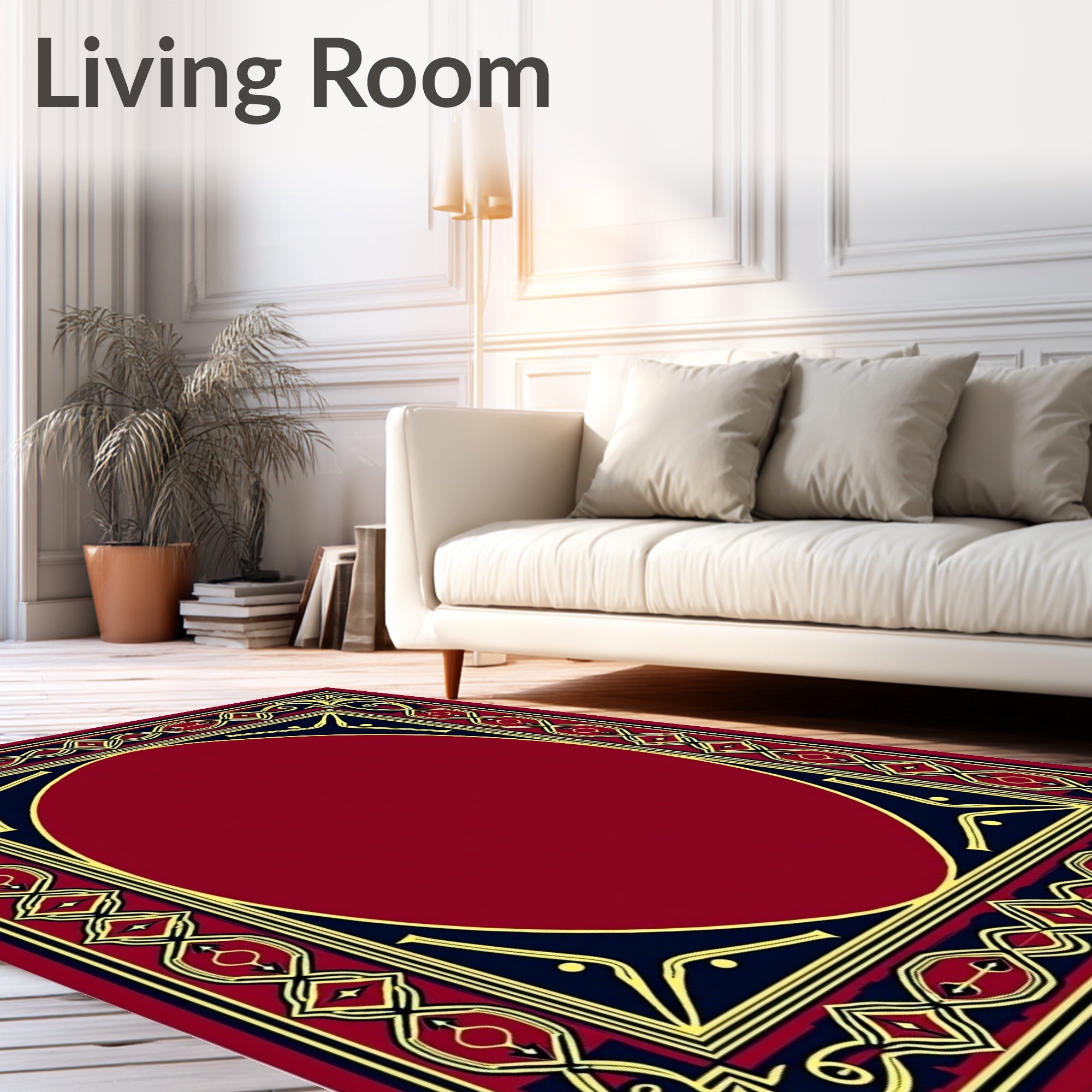 Ornate Red Gold Navy Border Rug