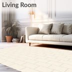 Minimalist Cream Interlocking Squares Pattern Rug
