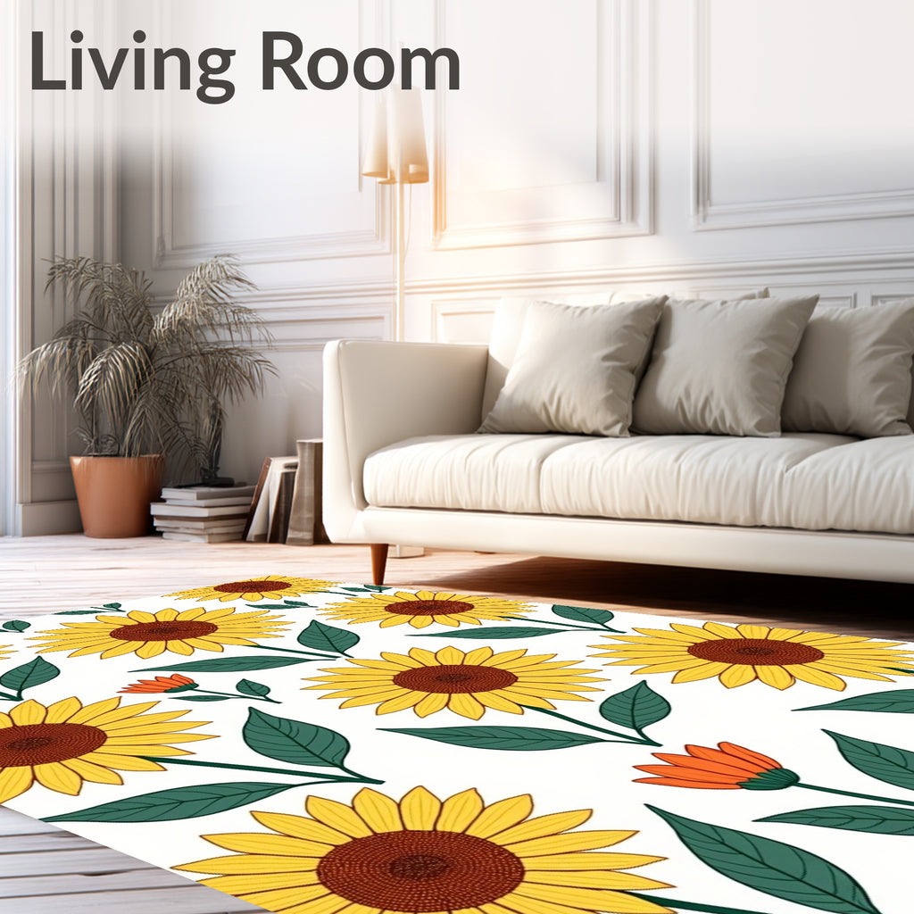 Bright Yellow Sunflowers Floral Pattern Rug