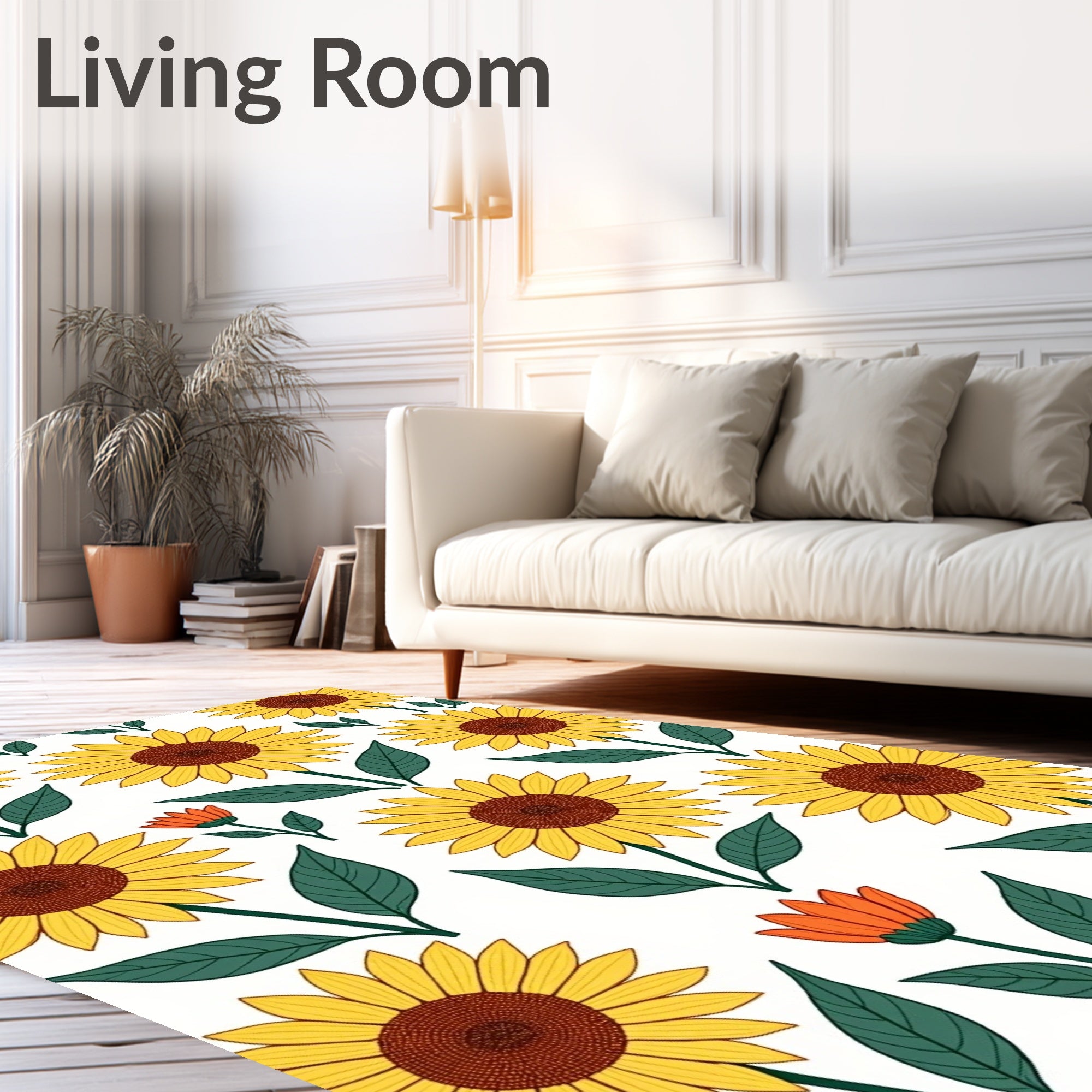 Bright Yellow Sunflowers Floral Pattern Rug