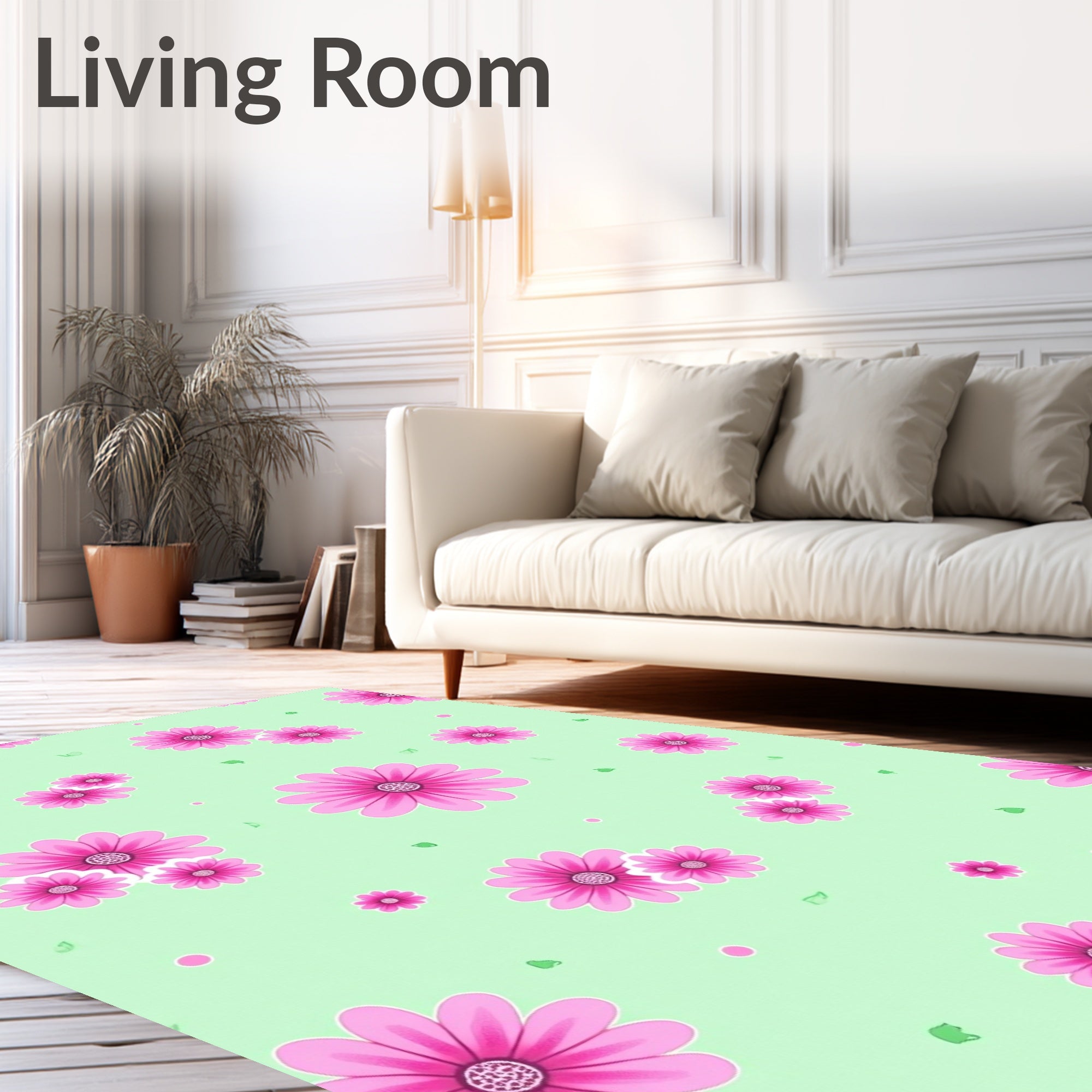 Pink Daisy Floral Pattern Rug