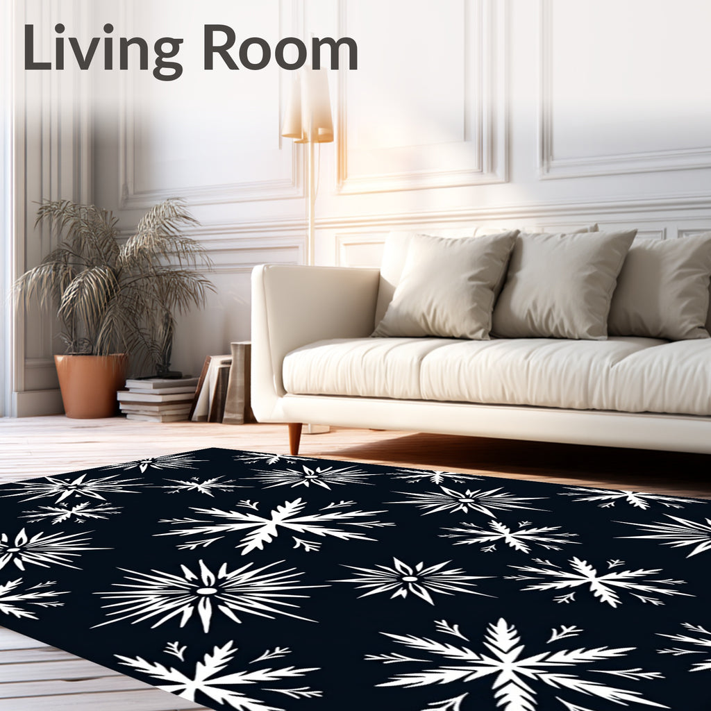 Midnight Navy White Snowflake Burst Rug