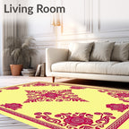 Fuchsia Rose And Scroll Pattern Design Rug