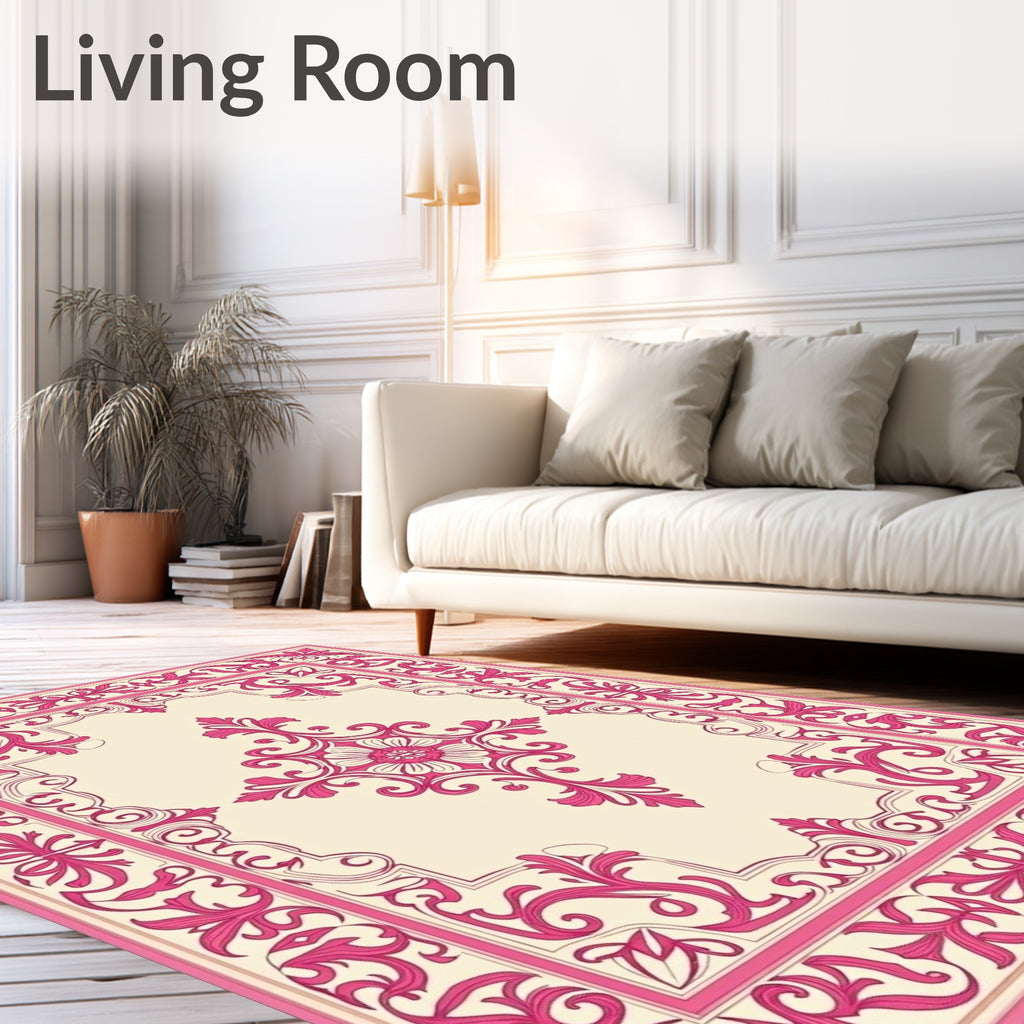 Classic Floral Medallion Pink Rug