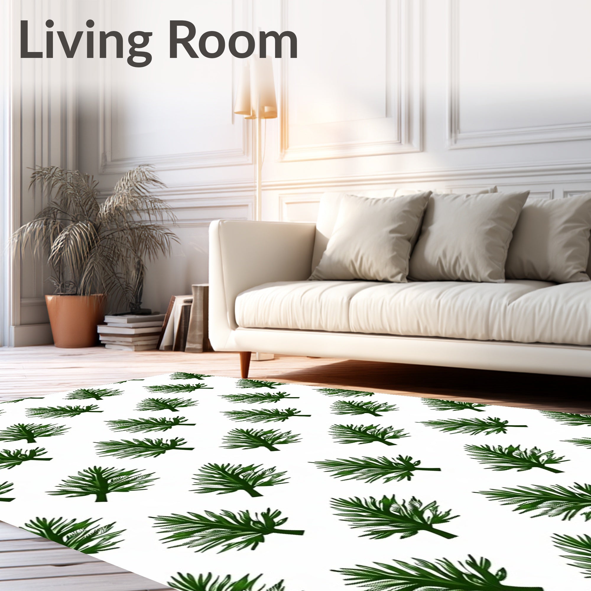 Foliage Patterned Green Leaf Design Rug