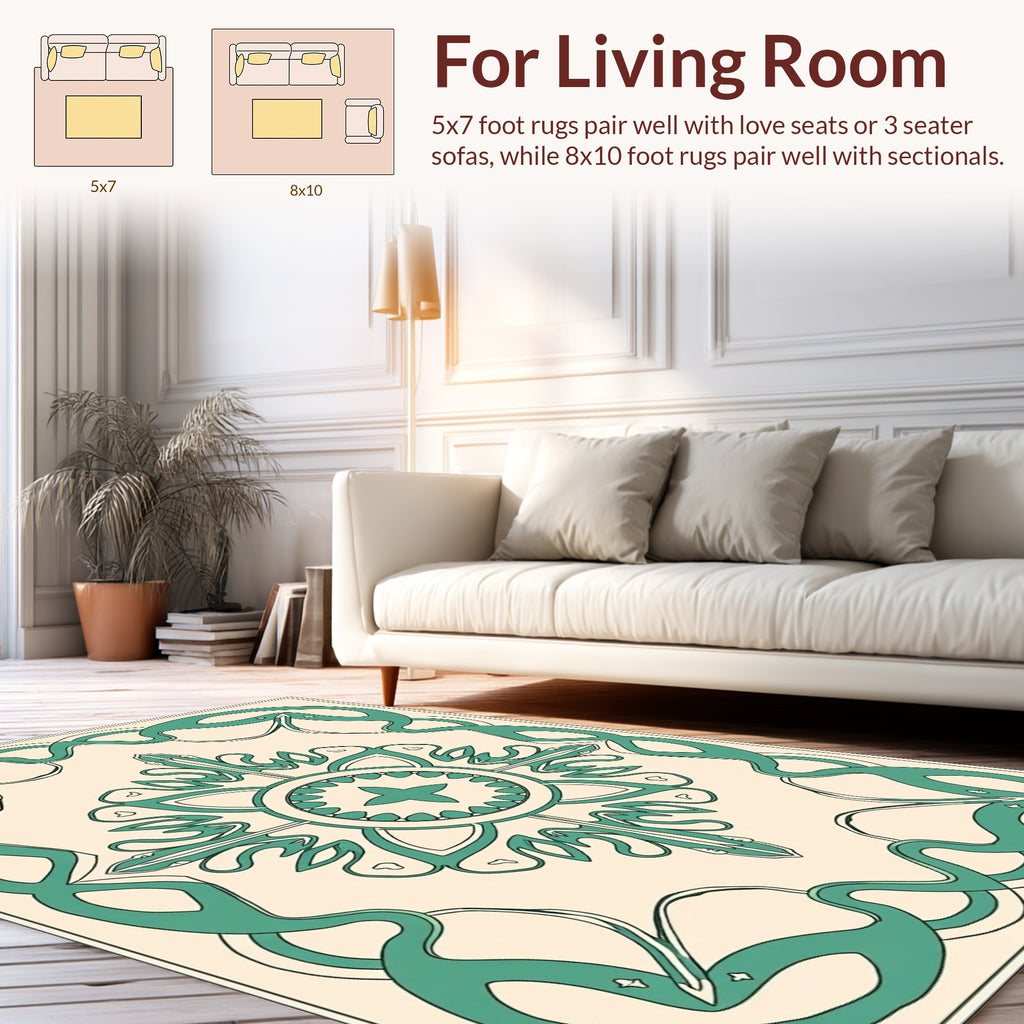 Elegant Teal Scrollwork Floral Medallion Rug