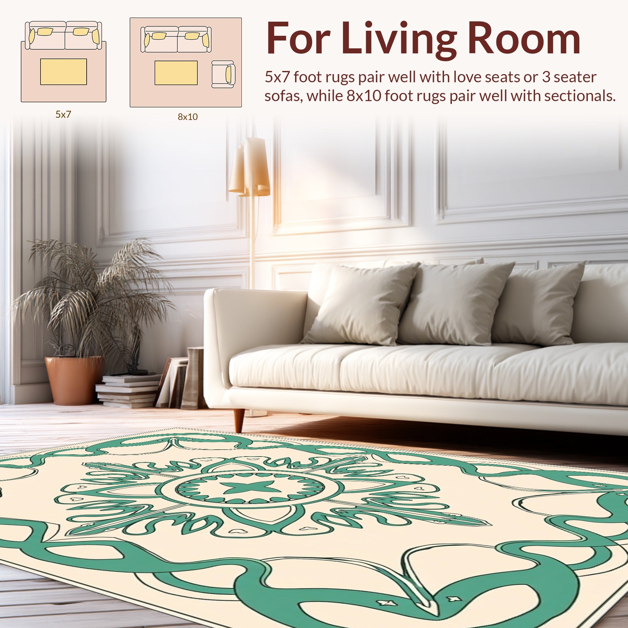 Elegant Teal Scrollwork Floral Medallion Rug