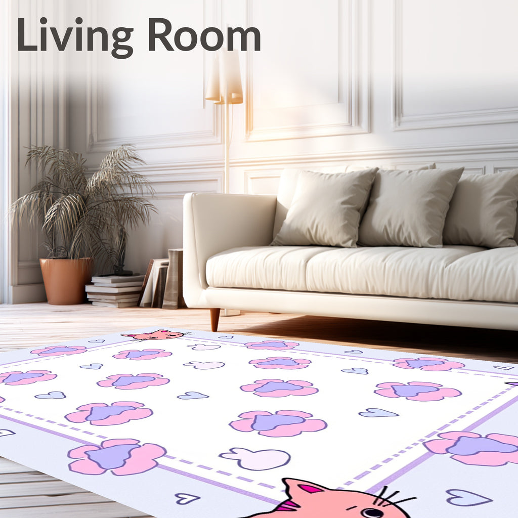 Cute Cat Flower Pattern Rug
