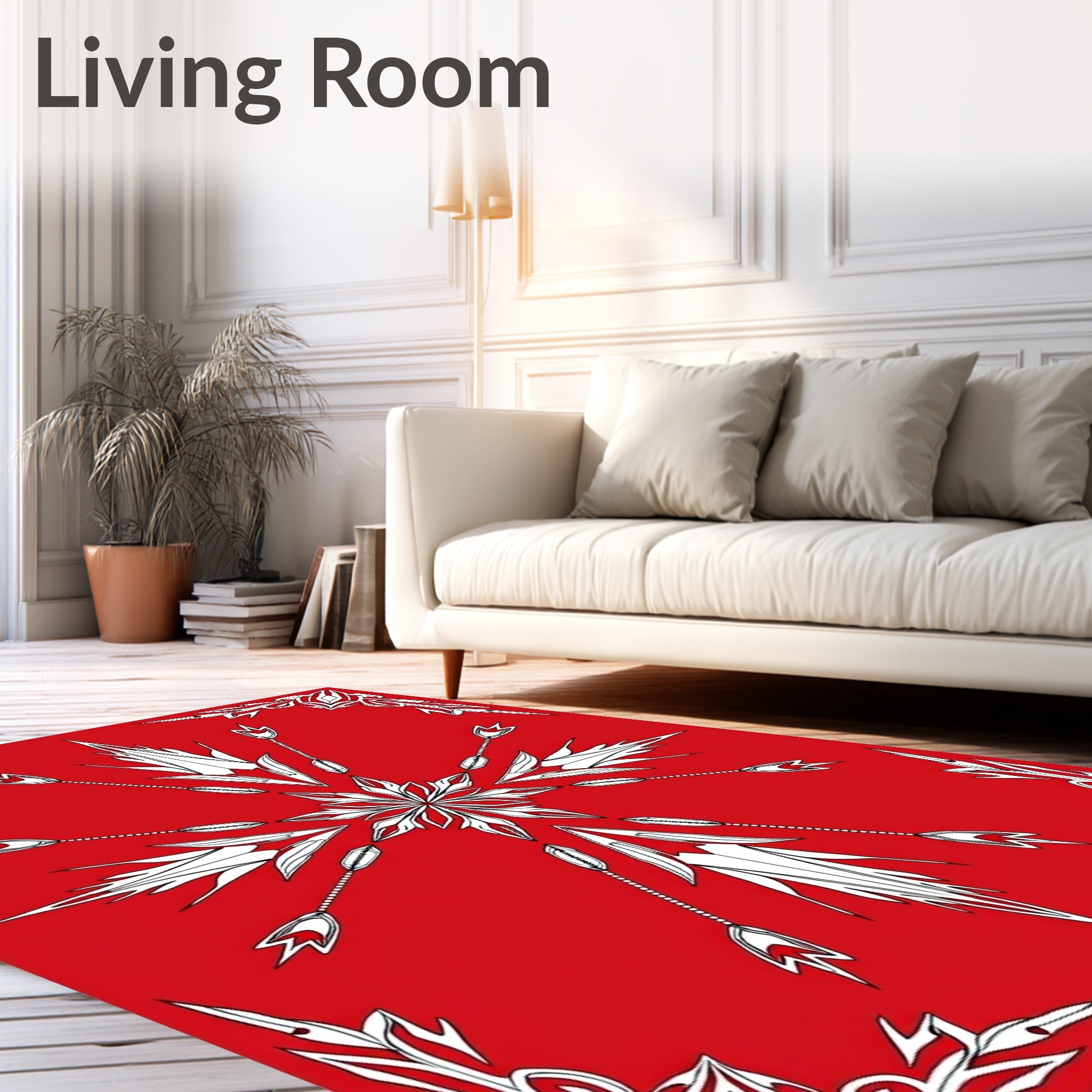 Bold Red White Arrow Symmetry Pattern Rug