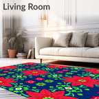 Red Green Floral Patterned Medallion Rug