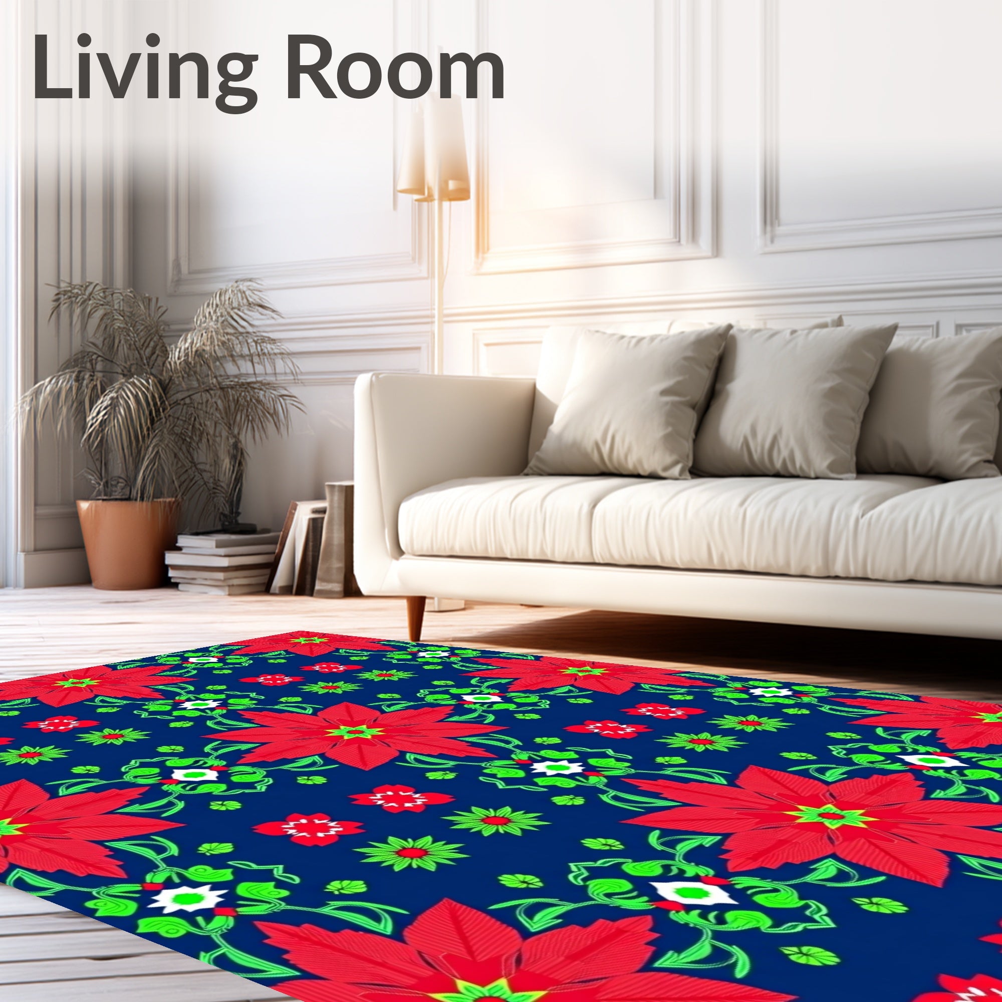 Red Green Floral Patterned Medallion Rug