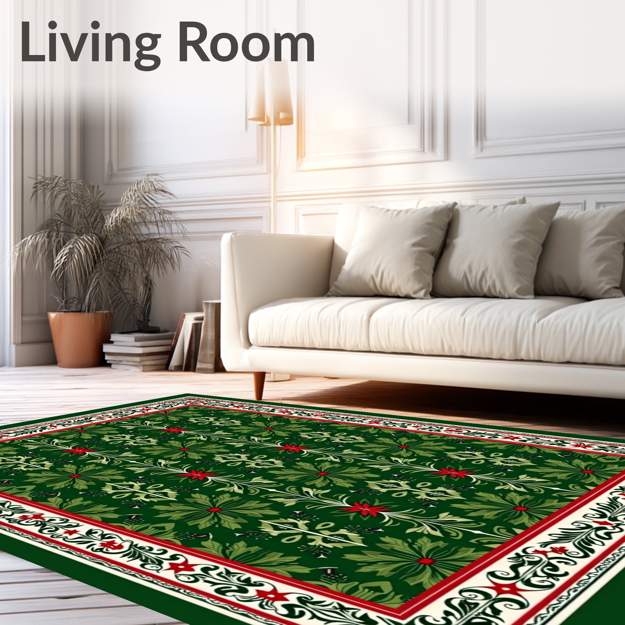 Green Floral Scrollwork Inspired Design Rug