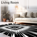 Black White Radial Square Pattern Rug