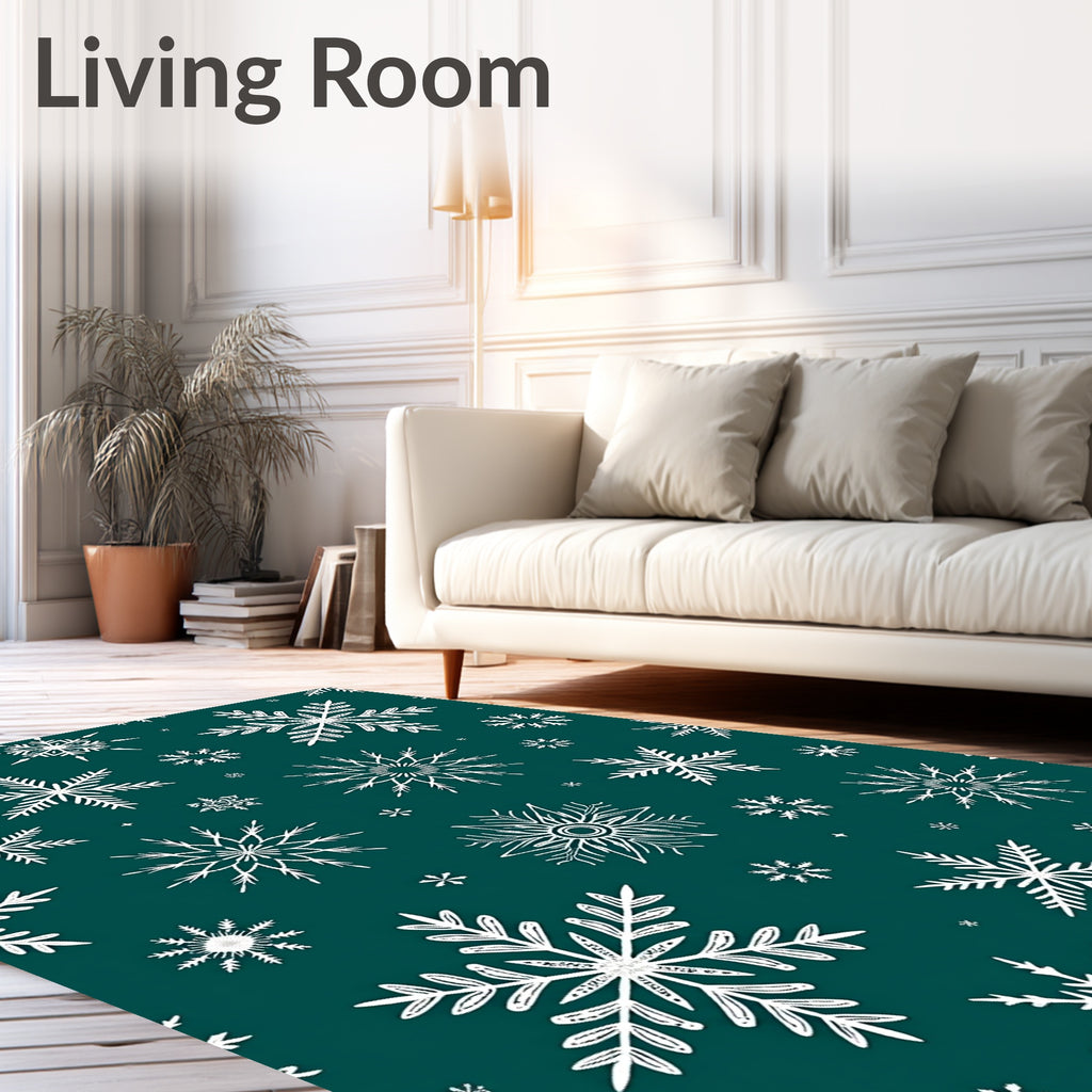 Winter Snowflake Pattern Teal Rug