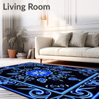 Vibrant Blue Paisley Floral Patterned Rug