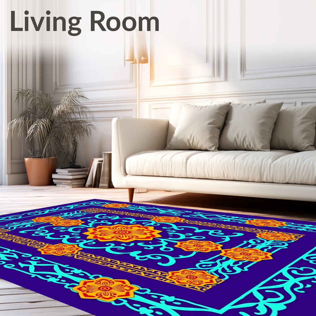 Ornate Floral Vine Border Design Rug