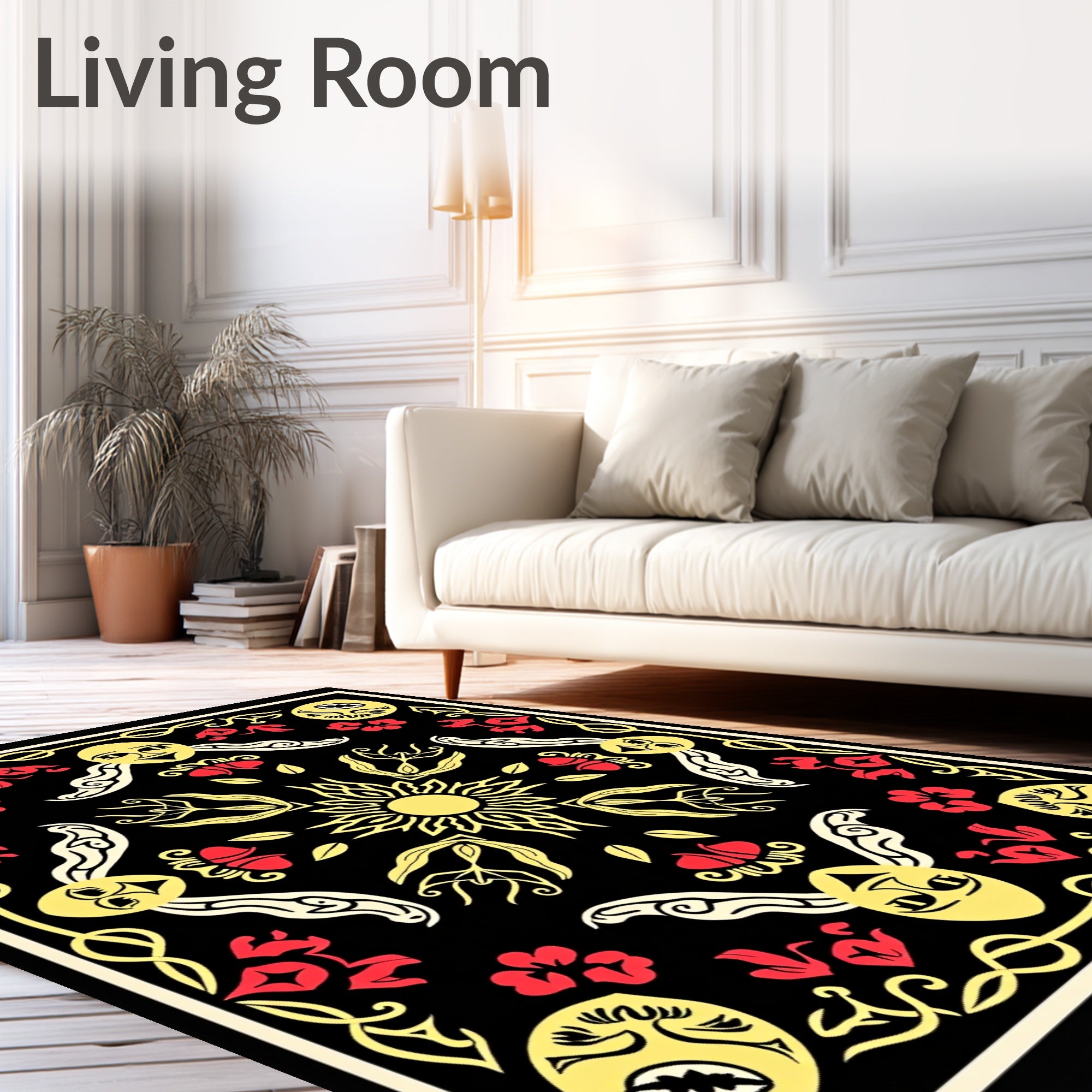 Bold Sun Flower Folk Art Rug