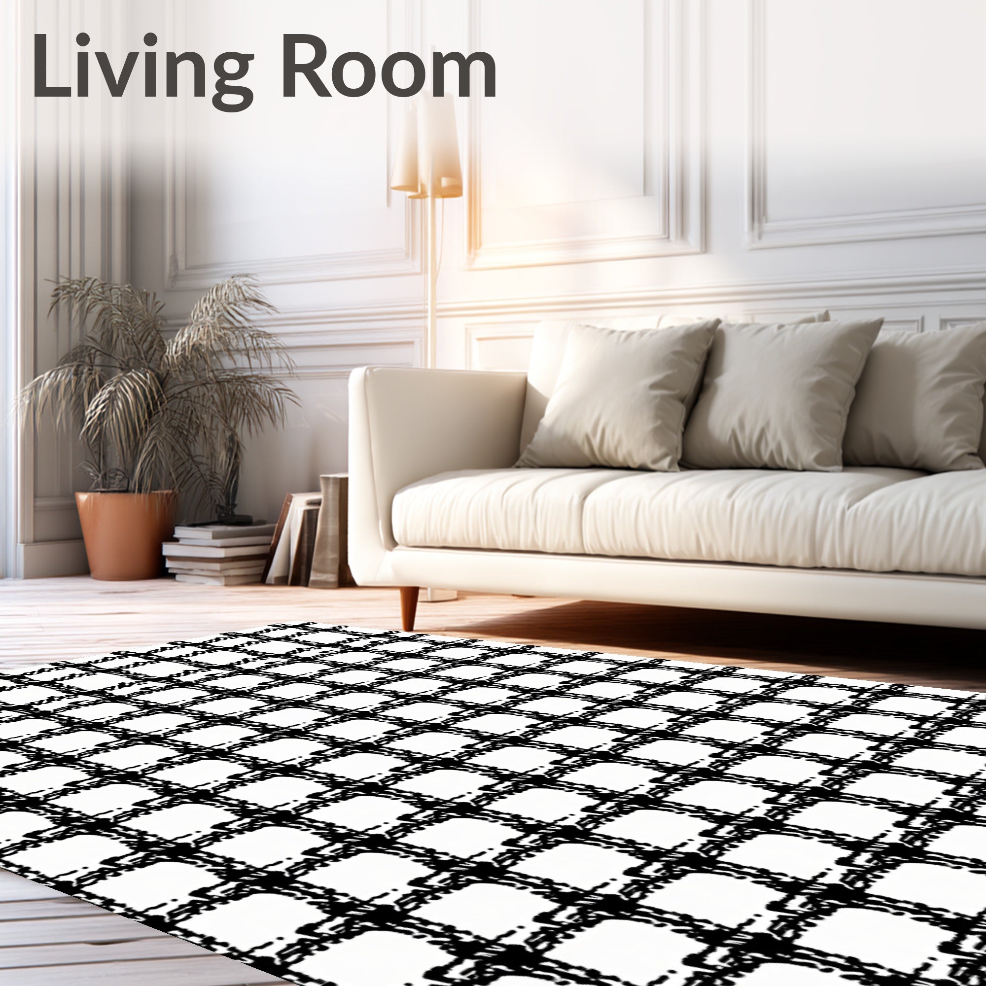 Black and White Classic Plaid Pattern Rug