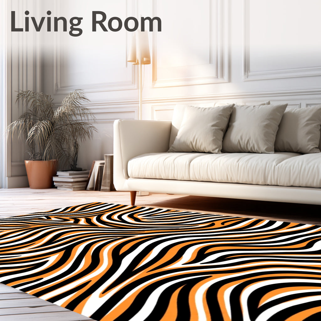 Orange Black White Wavy Stripes Rug
