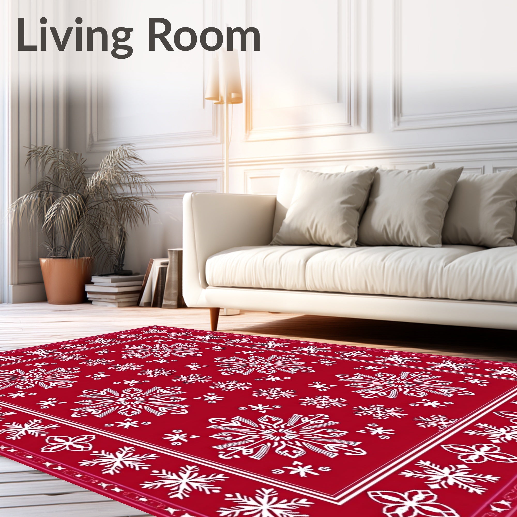 Red White Snowflake Pattern Rug
