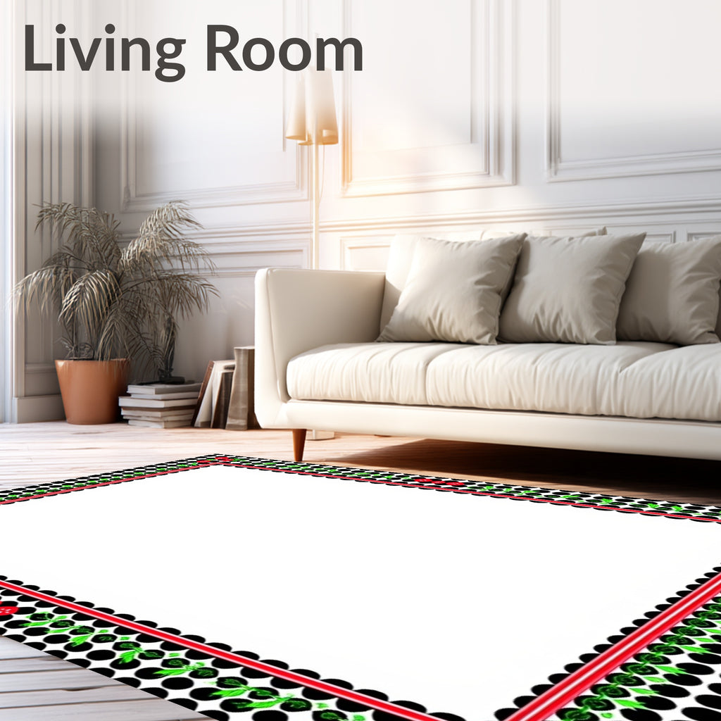 Ornate Red Black White Polka Dot Pattern Rug