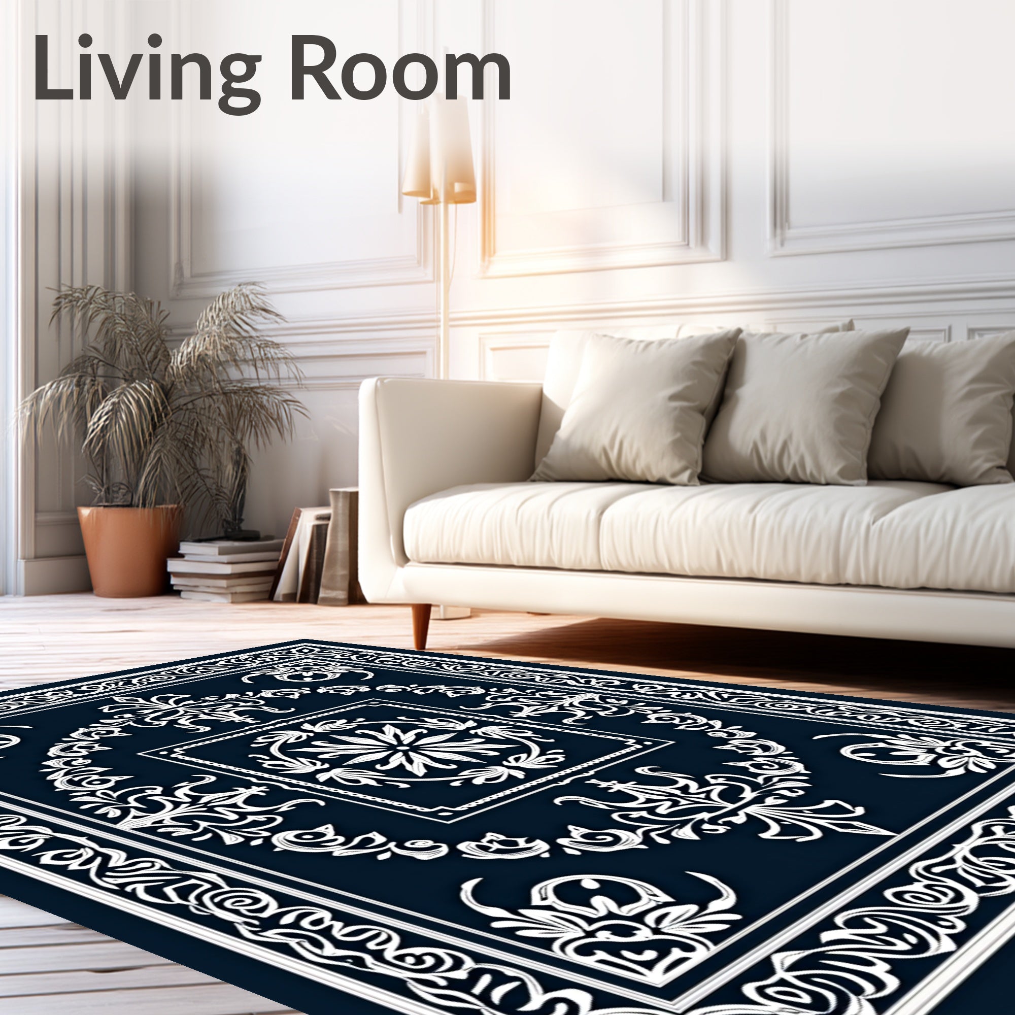 Elegant White Floral Damask Rug