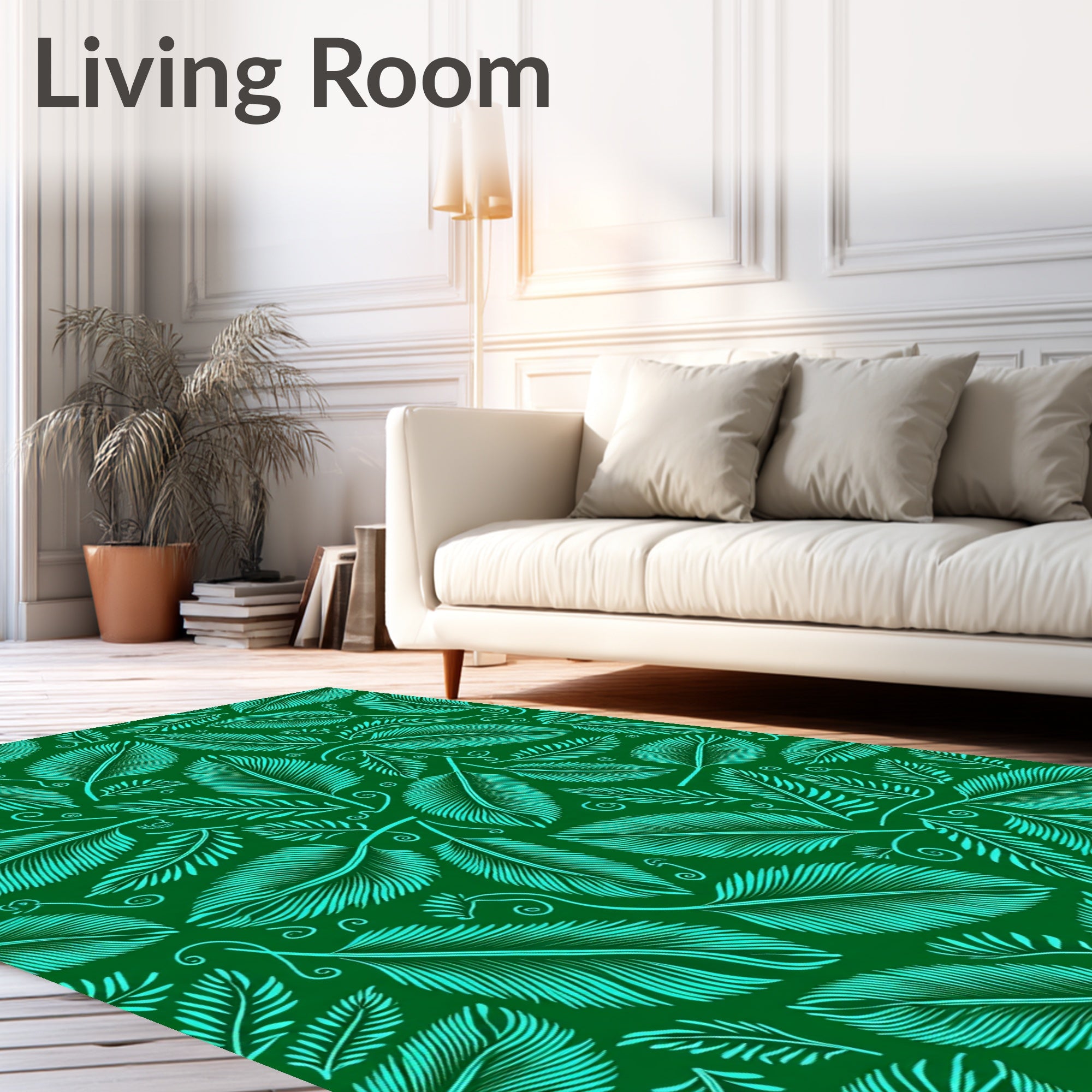Emerald Green Teal Feather Composition Rug