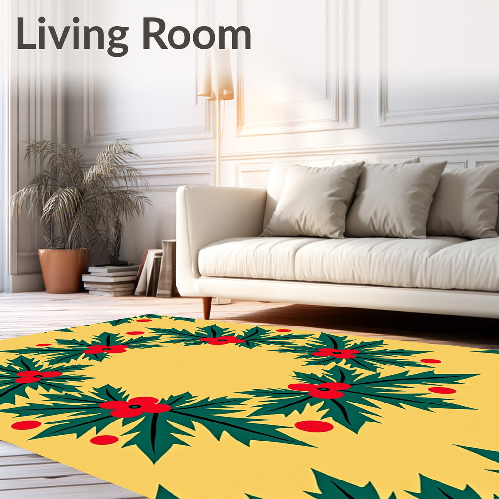 Festive Holly Leaf Berry Pattern Rug