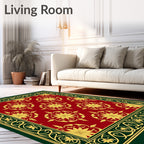 Ornate Red Gold Floral Medallion Design Rug
