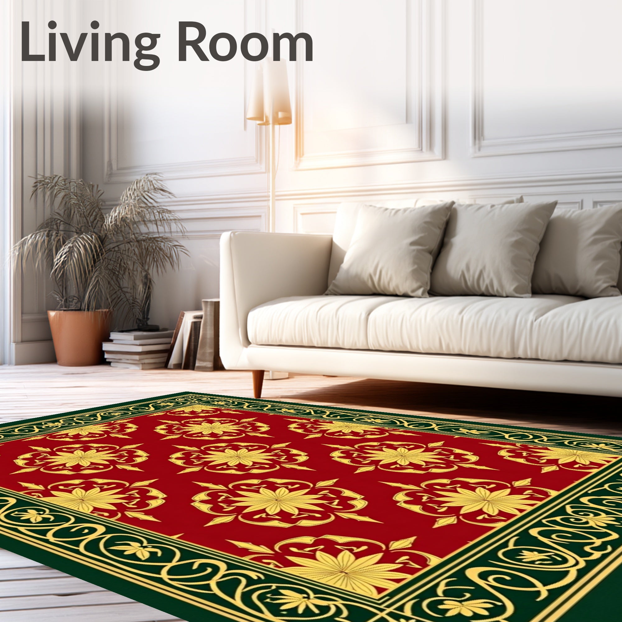 Ornate Red Gold Floral Medallion Design Rug