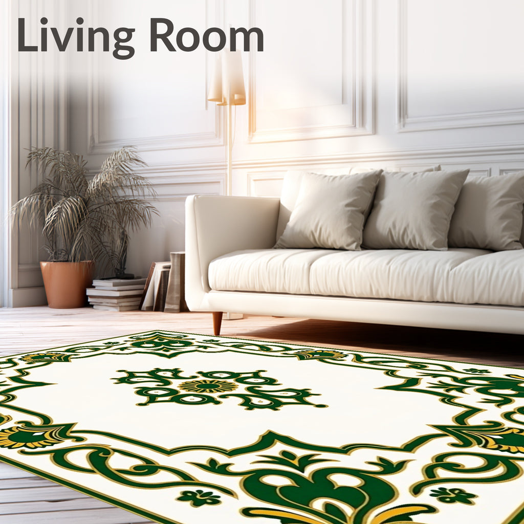 Emerald Gold Ornate Floral Border Rug
