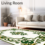 Emerald Gold Ornate Floral Border Rug
