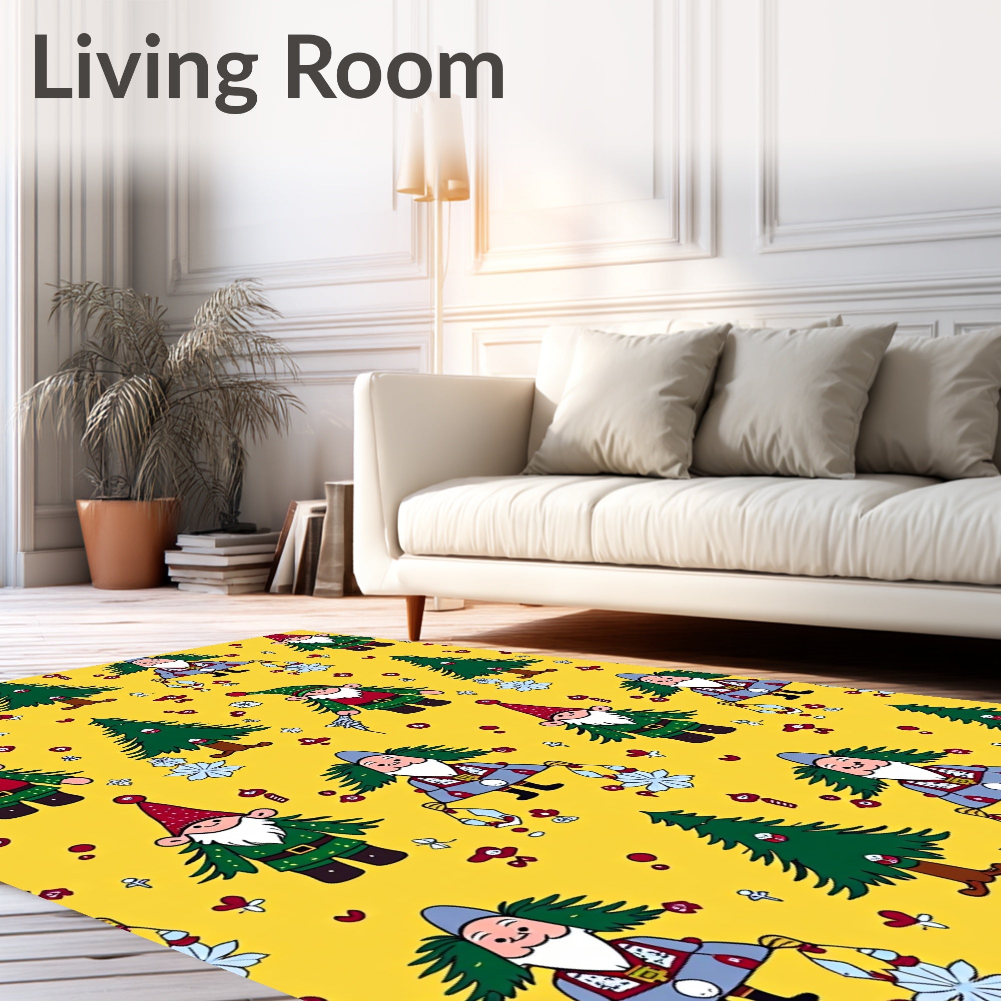 Happy Gnomes Christmas Trees Pattern Rug