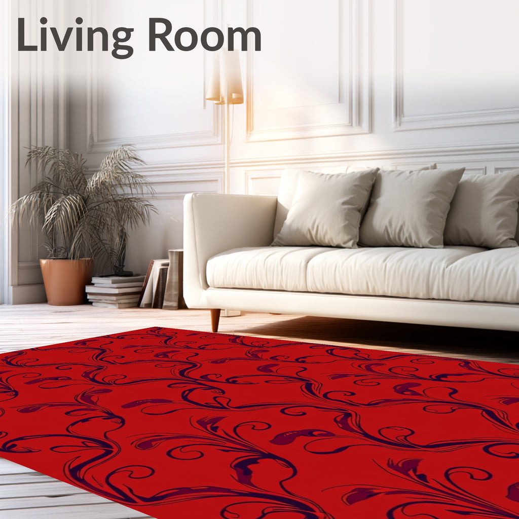 Red Elegant Floral Swirl Pattern Rug