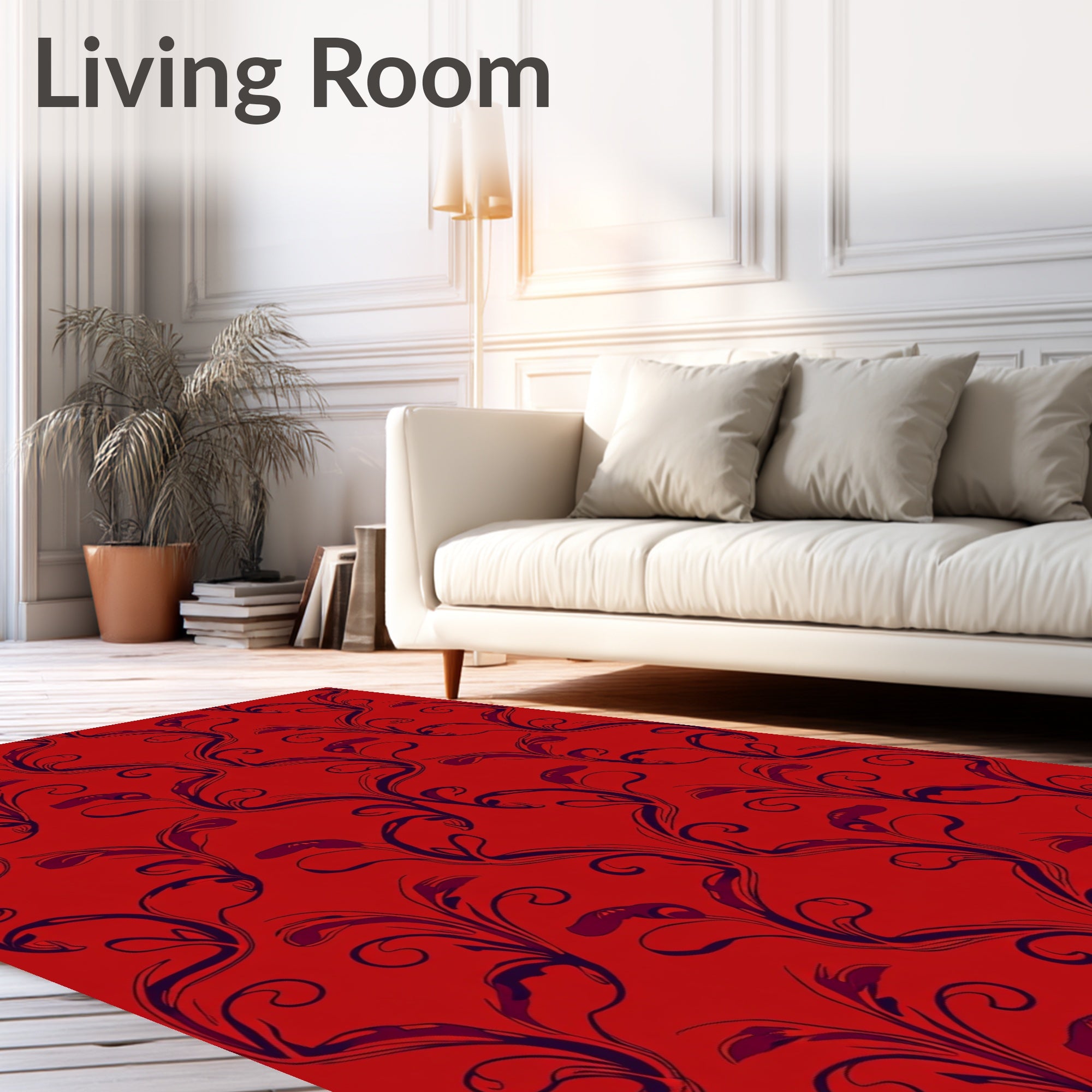 Red Elegant Floral Swirl Pattern Rug